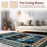 Ultra Soft Area Rug, Non Slip, Stain Resistant, Washable Area Rugs for Living Room, Bedroom, Rustic Geometric Tribal Elegance(Blue)