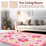 Ultra Soft Area Rug, Non Slip, Stain Resistant, Washable Area Rugs for Living Room, Bedroom, Delicate Flower Arrangement Style(Pink)