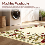 Ultra Soft Area Rug, Non Slip, Stain Resistant, Washable Area Rugs for Living Room, Bedroom, Artisan Geo Flora Area with Rich Burgundy Olive and Beige Accents(Beige)
