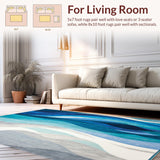 Ultra Soft Area Rug, Non Slip, Stain Resistant, Washable Area Rugs for Living Room, Bedroom, Coastal Blue Wave Abstract Area Rug Modern Artistic Funky Ocean Current Carpet(Blue)