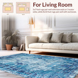 Ultra Soft Area Rug, Non Slip, Stain Resistant, Washable Area Rugs for Living Room, Bedroom, Cobalt Whisper Carpet, Aegean Tint, Distressed Block Print(Blue)