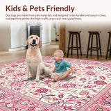 Ultra Soft Area Rug, Non Slip, Stain Resistant, Washable Area Rugs for Living Room, Bedroom, Elegant Diamond Trellis Aesthetic(Pink)