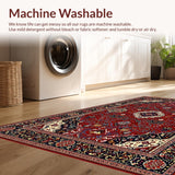 Ultra Soft Area Rug, Non Slip, Stain Resistant, Washable Area Rugs for Living Room, Bedroom, Chic Warm Toned Floral Motif(Red)