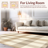Ultra Soft Area Rug, Non Slip, Stain Resistant, Washable Area Rugs for Living Room, Bedroom, Elegant Beige and Sand Toned Checkered with Layered Plaid Stripes(Beige)