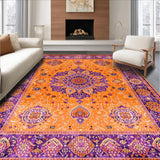 Ultra Soft Area Rug, Non Slip, Stain Resistant, Washable Area Rugs for Living Room, Bedroom, Artful Abstract Patterned Delight(Orange)
