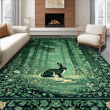 Ultra Soft Area Rug, Non Slip, Stain Resistant, Washable Area Rugs for Living Room, Bedroom, Rustic Forest Animal Motif(Green)