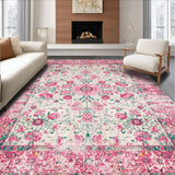 Ultra Soft Area Rug, Non Slip, Stain Resistant, Washable Area Rugs for Living Room, Bedroom, Elegant Blush Green Medallion(Pink)