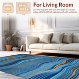Ultra Soft Area Rug, Non Slip, Stain Resistant, Washable Area Rugs for Living Room, Bedroom, Vibrant Multi-Tonal Organic Flow(Blue)