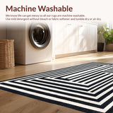 Ultra Soft Area Rug, Non Slip, Stain Resistant, Washable Area Rugs for Living Room, Bedroom, Contemporary Stripe Fusion Rug Alternating Bold Lines Dynamic Graphic Art(Black)