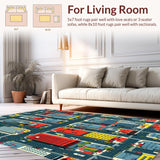 Ultra Soft Area Rug, Non Slip, Stain Resistant, Washable Area Rugs for Living Room, Bedroom, Vibrant Cityscape Educational Design(Red)