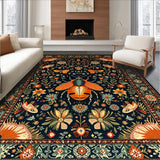 Ultra Soft Area Rug, Non Slip, Stain Resistant, Washable Area Rugs for Living Room, Bedroom, Intricate Nature-Inspired Floral Motif(Black)