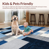 Ultra Soft Area Rug, Non Slip, Stain Resistant, Washable Area Rugs for Living Room, Bedroom, Vibrant Geometric Color Block Style(Blue)