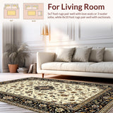 Ultra Soft Area Rug, Non Slip, Stain Resistant, Washable Area Rugs for Living Room, Bedroom, Elegant Rustic Floral Medallion(Ivory)