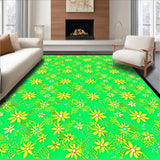 Ultra Soft Area Rug, Non Slip, Stain Resistant, Washable Area Rugs for Living Room, Bedroom, Playful Rounded Floral Theme(Green)