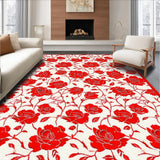 Ultra Soft Area Rug, Non Slip, Stain Resistant, Washable Area Rugs for Living Room, Bedroom, Sophisticated Geometric Rose Pattern(Red)