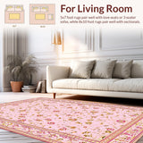 Ultra Soft Area Rug, Non Slip, Stain Resistant, Washable Area Rugs for Living Room, Bedroom, Pastel Soft Textured Medallion Style(Pink)