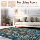 Ultra Soft Area Rug, Non Slip, Stain Resistant, Washable Area Rugs for Living Room, Bedroom, Chic Transitional Ogee Pattern(Blue)
