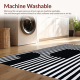 Ultra Soft Area Rug, Non Slip, Stain Resistant, Washable Area Rugs for Living Room, Bedroom, Handcrafted Boho Striped Floor Mat Washable Woven Entryway Decor(Black)