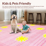 Ultra Soft Area Rug, Non Slip, Stain Resistant, Washable Area Rugs for Living Room, Bedroom, Luxurious Classic Flower Silhouette(Pink)