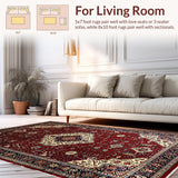 Ultra Soft Area Rug, Non Slip, Stain Resistant, Washable Area Rugs for Living Room, Bedroom, Timeless Medallion Vintage Flair(Red)