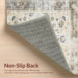 Ultra Soft Area Rug, Non Slip, Stain Resistant, Washable Area Rugs for Living Room, Bedroom, Distressed Vintage Medallion Design in Beige and Grey(Beige)