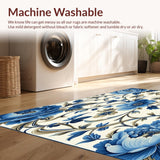 Ultra Soft Area Rug, Non Slip, Stain Resistant, Washable Area Rugs for Living Room, Bedroom, Chic Accent Featuring Navy and Beige Floral Motifs(Blue)