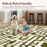 Ultra Soft Area Rug, Non Slip, Stain Resistant, Washable Area Rugs for Living Room, Bedroom, Olive Beige Area Versatile Style Non Shed Weave Fringed Borders(Green)