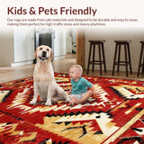 Ultra Soft Area Rug, Non Slip, Stain Resistant, Washable Area Rugs for Living Room, Bedroom, Cozy Traditional Southwestern Motif(Red)