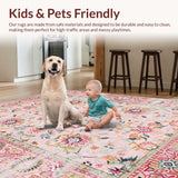 Ultra Soft Area Rug, Non Slip, Stain Resistant, Washable Area Rugs for Living Room, Bedroom, Trendy Circular Botanical Delight(Pink)