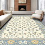 Ultra Soft Area Rug, Non Slip, Stain Resistant, Washable Area Rugs for Living Room, Bedroom, Elegant Interwoven Beige and Sky Blue Floral Design(Beige)