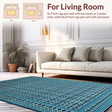 Ultra Soft Area Rug, Non Slip, Stain Resistant, Washable Area Rugs for Living Room, Bedroom, Vibrant Modern Trellis Aesthetic(Blue)
