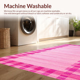 Ultra Soft Area Rug, Non Slip, Stain Resistant, Washable Area Rugs for Living Room, Bedroom, Luxurious Pink Purple Grid(Pink)