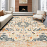 Ultra Soft Area Rug, Non Slip, Stain Resistant, Washable Area Rugs for Living Room, Bedroom, Retro Taupe Medallion Aesthetic(Orange)