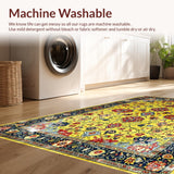 Ultra Soft Area Rug, Non Slip, Stain Resistant, Washable Area Rugs for Living Room, Bedroom, Charming Nature-Inspired Floral Art(Yellow)