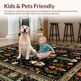 Ultra Soft Area Rug, Non Slip, Stain Resistant, Washable Area Rugs for Living Room, Bedroom, Vibrant Floral Insect Motif Artwork(Black)