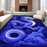 Ultra Soft Area Rug, Non Slip, Stain Resistant, Washable Area Rugs for Living Room, Bedroom, Playful Dragon Fantasy Expression(Blue)