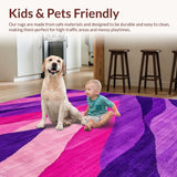 Ultra Soft Area Rug, Non Slip, Stain Resistant, Washable Area Rugs for Living Room, Bedroom, Dynamic Modern Striped Arrangement(Purple)