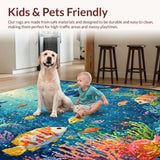 Ultra Soft Area Rug, Non Slip, Stain Resistant, Washable Area Rugs for Living Room, Bedroom, Educational Kids Rug with Alphabet and Sea Creatures in a Vibrant Design(Blue)