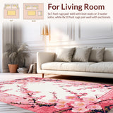 Ultra Soft Area Rug, Non Slip, Stain Resistant, Washable Area Rugs for Living Room, Bedroom, Serene White Floral Tiled Pattern(Pink)