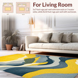 Ultra Soft Area Rug, Non Slip, Stain Resistant, Washable Area Rugs for Living Room, Bedroom, Elegant Distressed Geometric Aesthetic(Yellow)