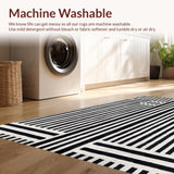 Ultra Soft Area Rug, Non Slip, Stain Resistant, Washable Area Rugs for Living Room, Bedroom, Contemporary Monochrome Striped Carpet With Geometric Sophistication(Black)