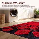 Ultra Soft Area Rug, Non Slip, Stain Resistant, Washable Area Rugs for Living Room, Bedroom, Vibrant Rustic Rose Motif(Red)