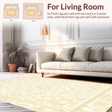 Ultra Soft Area Rug, Non Slip, Stain Resistant, Washable Area Rugs for Living Room, Bedroom, Ethereal Scroll Area in Creamy Beige Tones(Beige)