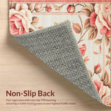 Ultra Soft Area Rug, Non Slip, Stain Resistant, Washable Area Rugs for Living Room, Bedroom, Vibrant Soft Bloom Motif(Beige)