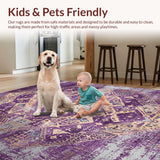 Ultra Soft Area Rug, Non Slip, Stain Resistant, Washable Area Rugs for Living Room, Bedroom, Transitional Luxe Patterned Charm(Purple)