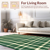 Ultra Soft Area Rug, Non Slip, Stain Resistant, Washable Area Rugs for Living Room, Bedroom, Rustic Gray Tartan Elegance(Green)