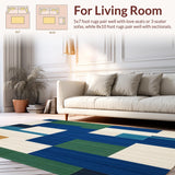 Elegant Blue Green and Beige Abstract Plaid with Irregular Grid Lines(Blue)