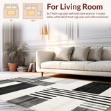 Ultra Soft Area Rug, Non Slip, Stain Resistant, Washable Area Rugs for Living Room, Bedroom, Elegant Monochrome Striped Woven Rug for Indoor Outdoor Layering Design(Gray)