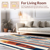 Ultra Soft Area Rug, Non Slip, Stain Resistant, Washable Area Rugs for Living Room, Bedroom, Vintage Surfboard Rug with Cartoon Surf Motifs and Stripe Accents(Blue)