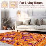 Ultra Soft Area Rug, Non Slip, Stain Resistant, Washable Area Rugs for Living Room, Bedroom, Artful Reversible Rustic Charm(Orange)